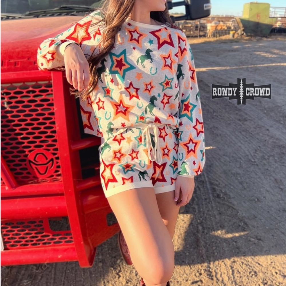 NWT by Rowdy Crowd Way Out West Lounge Set! horse and star print Size’s S,M & L